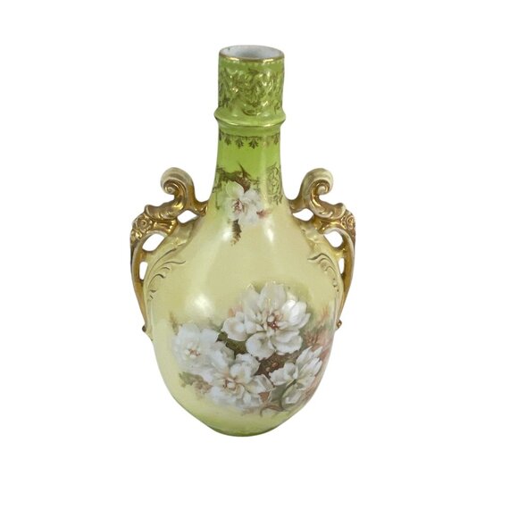 Antique Royal Saxe Germany Porcelain Vase Floral Ornate Handles Home Decor - Picture 7 of 8